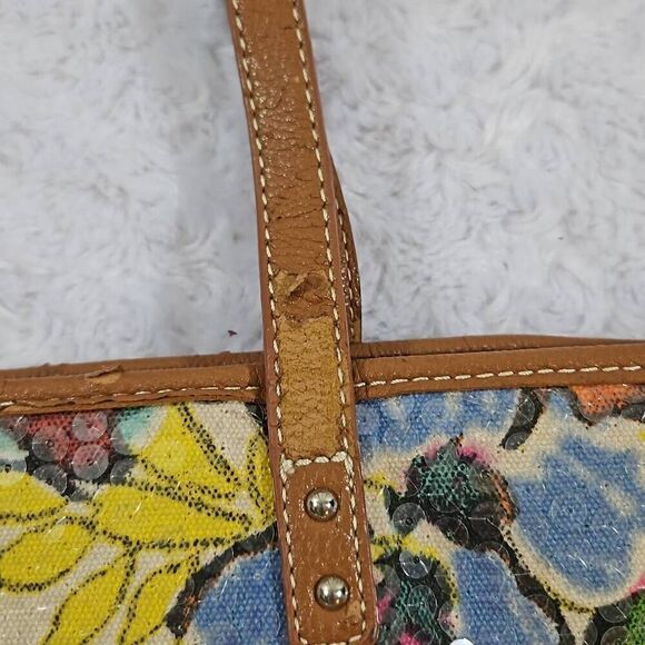 Nine West sequin tote multi color floral with clear sequins bobo chic summer - Picture 10 of 13